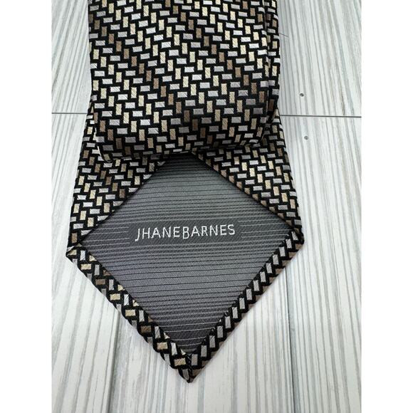 Jhane Barnes Men’s Formal Neck Tie Metallic Brown Geometric Striped Design - Picture 2 of 3